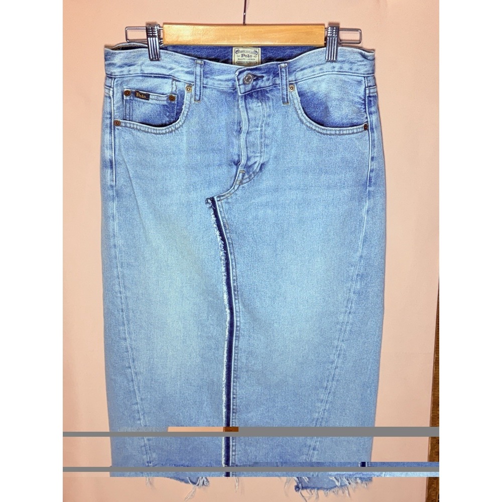 NWOT Polo Ralph Lauren Womens Skirt Blue 29 Denim Slit Pencil Style Jeans